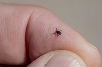 Tick on top of a person's finger