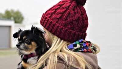 woman holding her long hair chihuahua