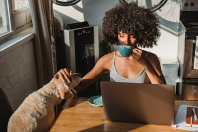 Woman petting a dog